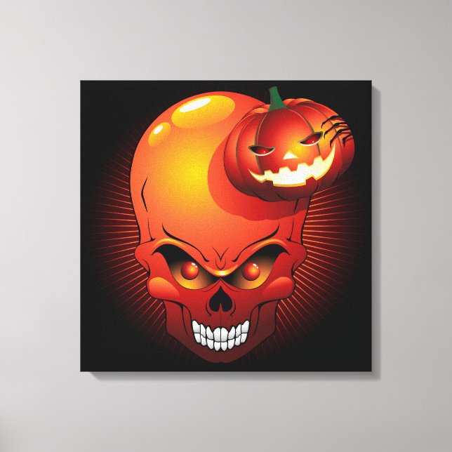 Halloween Skull and Pumpkin Canvas Print Leinwanddruck (Vorderseite)