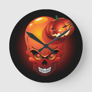 Halloween Skull and Pumpkin      Runde Wanduhr