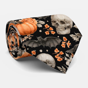 Halloween Skull Bats und Blume Schwarz Krawatte