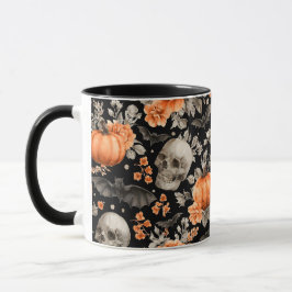 Halloween Skull Bats und Blume Schwarz Tasse