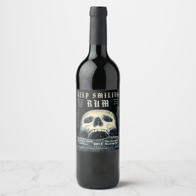 Halloween Skull Behielt Lächeln Rum Weinetikett (Vorderseite)