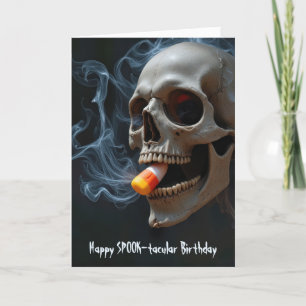 Halloween Skull Biting Candy Corn Karte