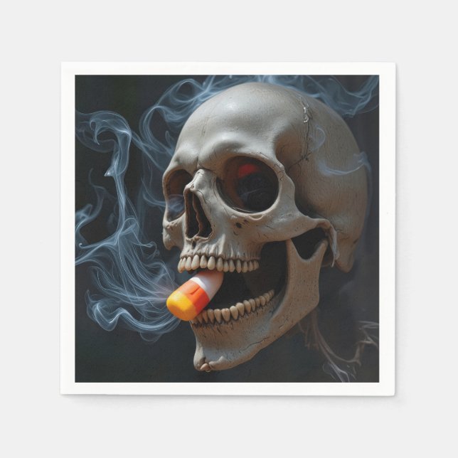 Halloween Skull Biting Candy Corn Serviette (Vorderseite)