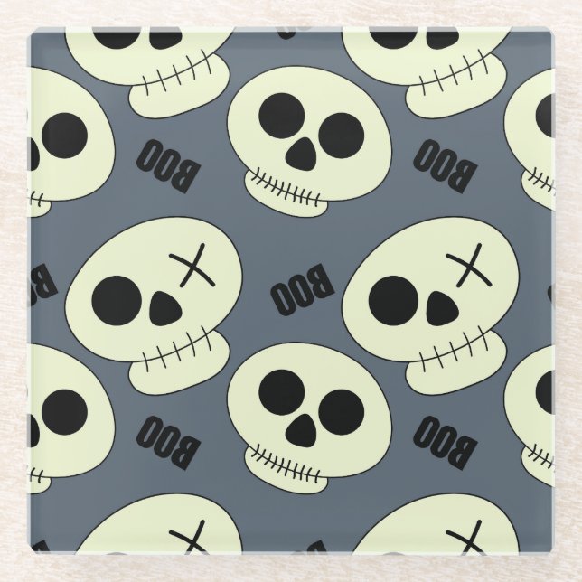 Halloween Skull, Boo Childish Design. Glasuntersetzer (Vorderseite)