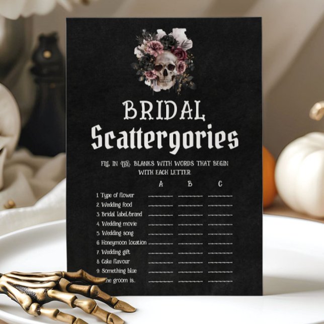 Halloween Skull Bridal Scattergories Game Einladung (Halloween Floral Skull Bridal Scattergories Game)