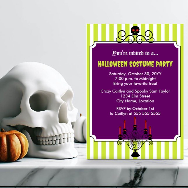 Halloween Skull Candelabra Party Einladung (Get ready for a goulish Halloween costume party! Send out this perfect invite to family & friends.)
