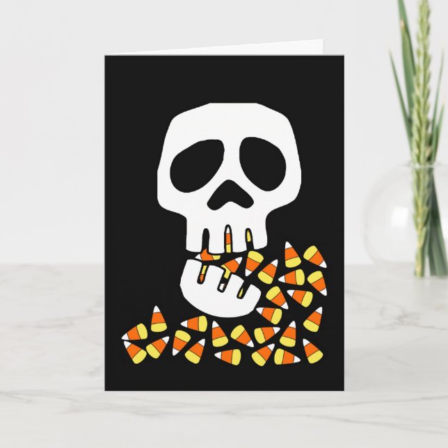Halloween, Skull Eating Candy Corn, Trick oder Tre Karte (Vorderseite)