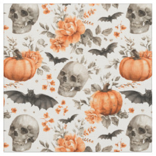 Halloween-Skull-Fledermäuse und -Blume Stoff