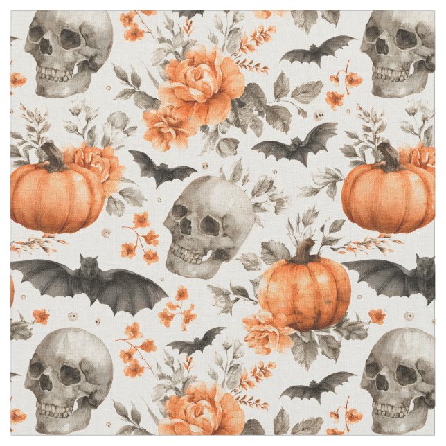 Halloween-Skull-Fledermäuse und -Blume Stoff (Nahaufnahme)