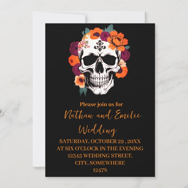 Halloween-Skull Gotische Hochzeitseinladung Einladung (Vorderseite)