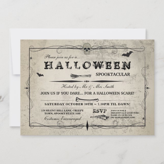 Halloween Skull Invite Gothume Fledermäuse Party Einladung (Vorderseite)