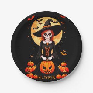 Halloween-Skull-Kürbis Pappteller