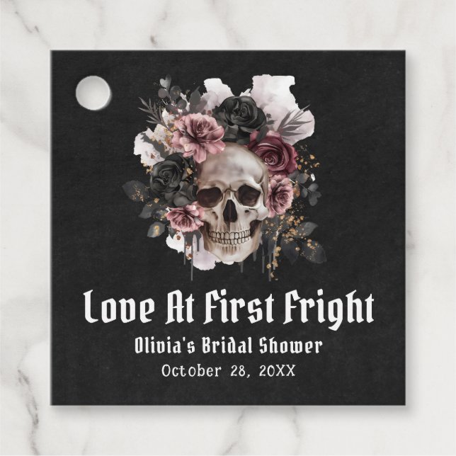 Halloween Skull-Liebe im ersten Fright-Brautparty Geschenkanhänger (Vorderseite)