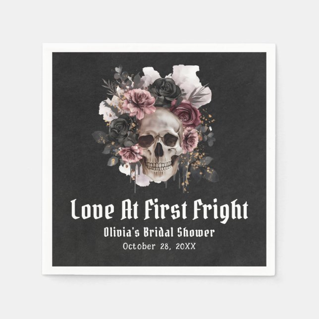 Halloween Skull-Liebe im ersten Fright-Brautparty Serviette (Vorderseite)