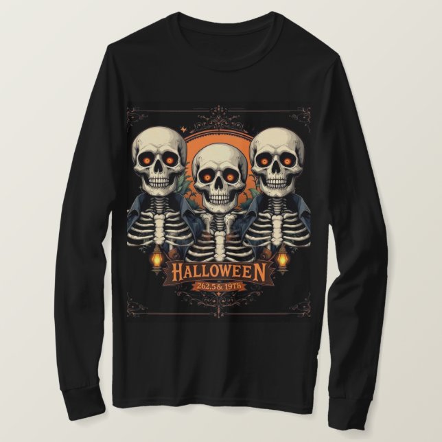 Halloween Skull Long Sleeve T - Shirt - Spooky Ske (Design vorne)