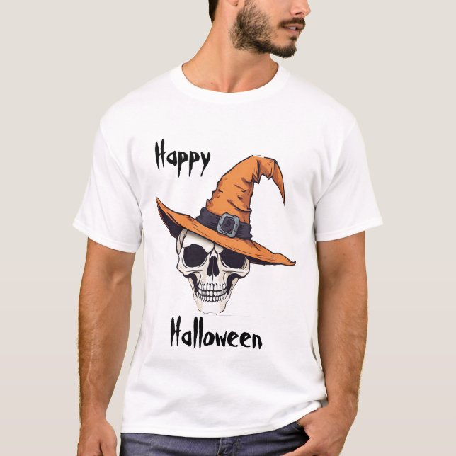 Halloween Skull mit Hut T-Shirt (Vorderseite)