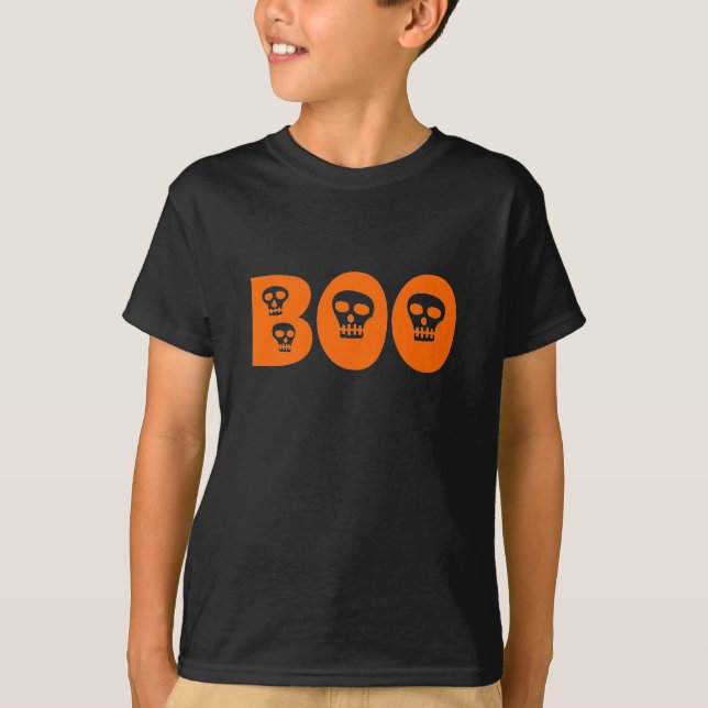 Halloween Skull Orange "Boo" T-Shirt (Vorderseite)