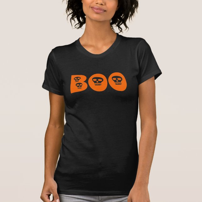 Halloween Skull Orange "Boo" T-Shirt (Vorderseite)