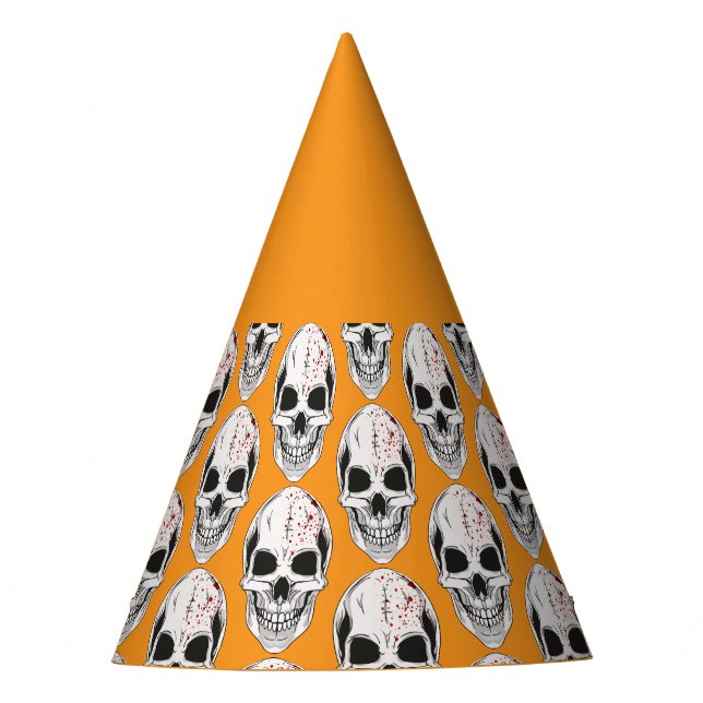 Halloween Skull Orange Party Hat Partyhütchen (Vorderseite)