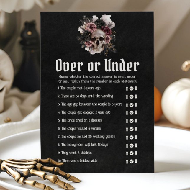 Halloween Skull Over oder Under Brautparty Game Einladung (Halloween Skull Over or Under Bridal Shower Game)