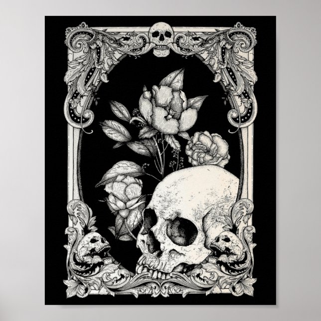 Halloween Skull Pastel Goth Blume Gothic Floral C Poster (Vorne)