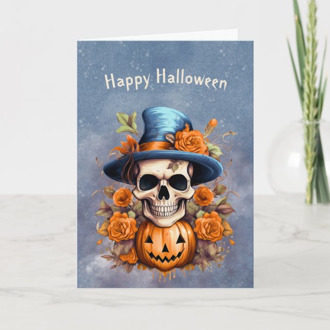 Halloween Skull Pumpkin-Rose Karte (Vorderseite)