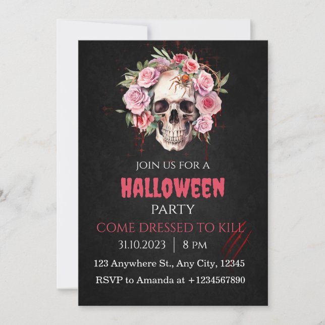 Halloween Skull Rose Party Einladung Erwachsene (Vorderseite)