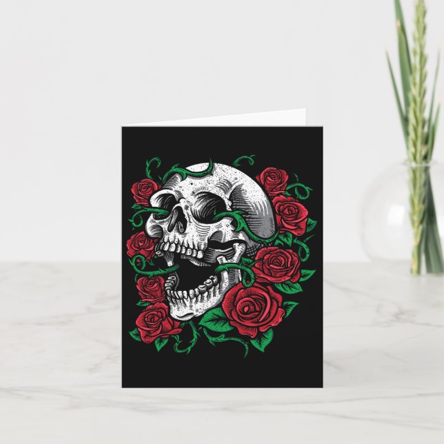 Halloween Skull Rose Skeleton Geschenkidee Karte (Vorderseite)