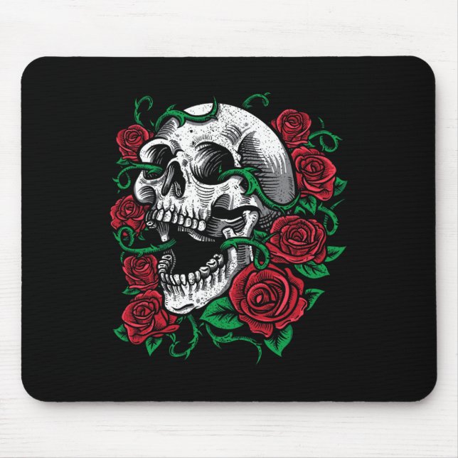 Halloween Skull Rose Skeleton Geschenkidee Mousepad (Vorne)
