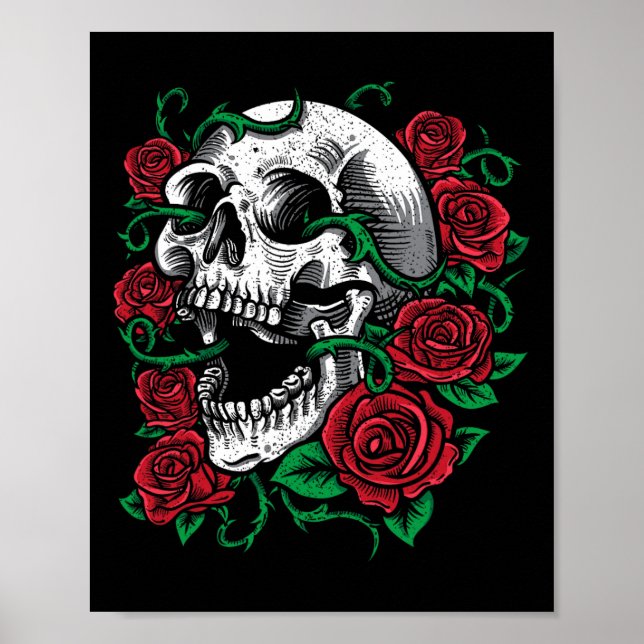 Halloween Skull Rose Skeleton Geschenkidee Poster (Vorne)