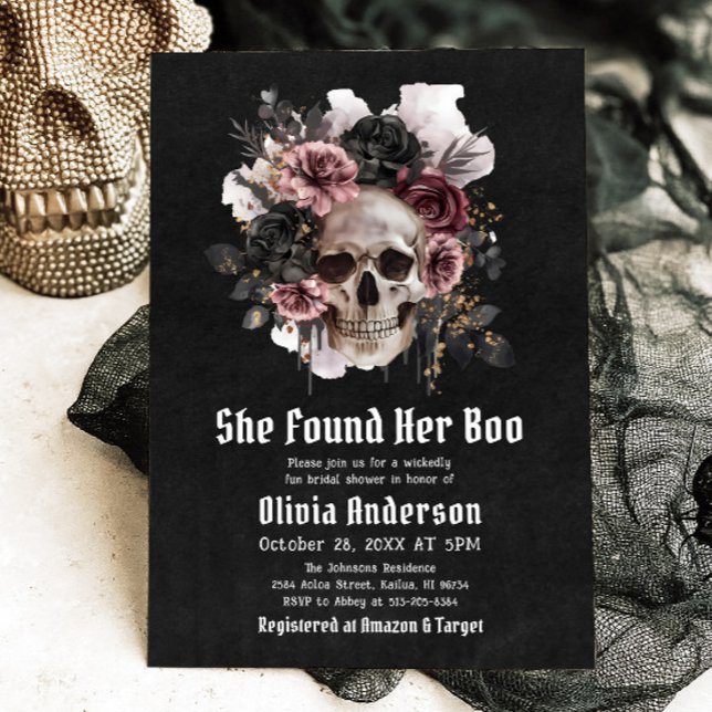 Halloween Skull Sie fand ihr Boo-Brautparty Einladung (Halloween Skull She Found Her Boo Bridal Shower Invitation)