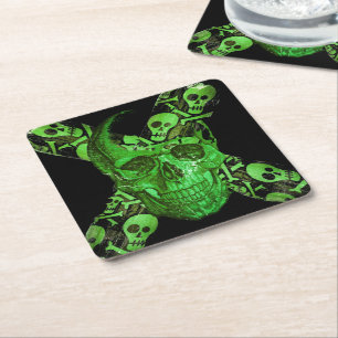 Halloween Skull Square #2 Rechteckiger Pappuntersetzer