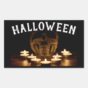 Halloween Skull und Candles Rechteckiger Aufkleber