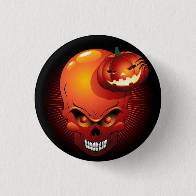 Halloween Skull und Pumpkin Button (Vorderseite)