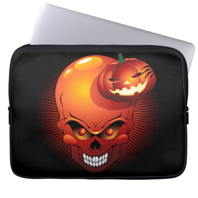 Halloween Skull und Pumpkin Laptopschutzhülle (Vorderseite)