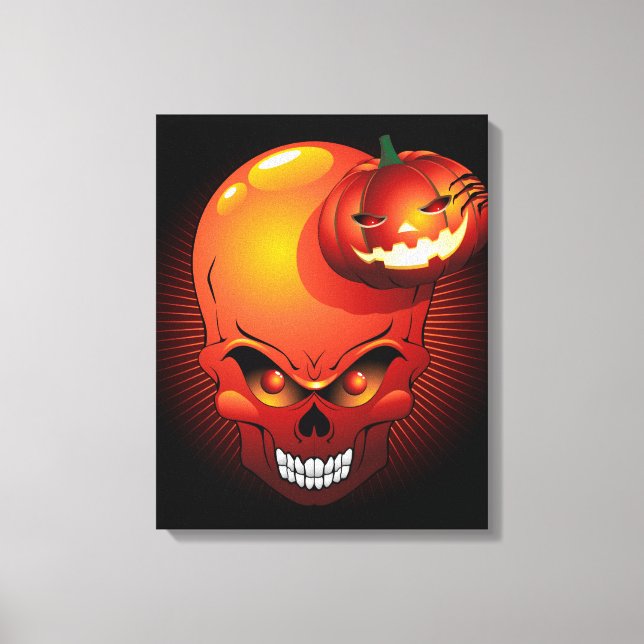 Halloween Skull und Pumpkin Leinwanddruck (Vorderseite)