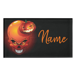 Halloween Skull und Pumpkin Namenschild