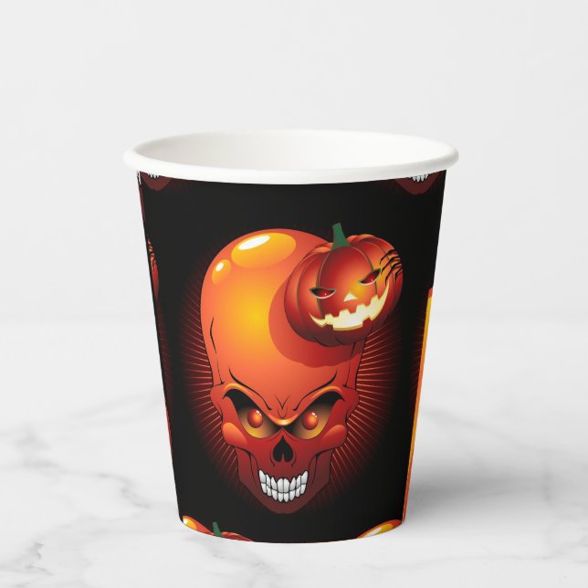 Halloween Skull und Pumpkin Pappbecher (Vorderseite)