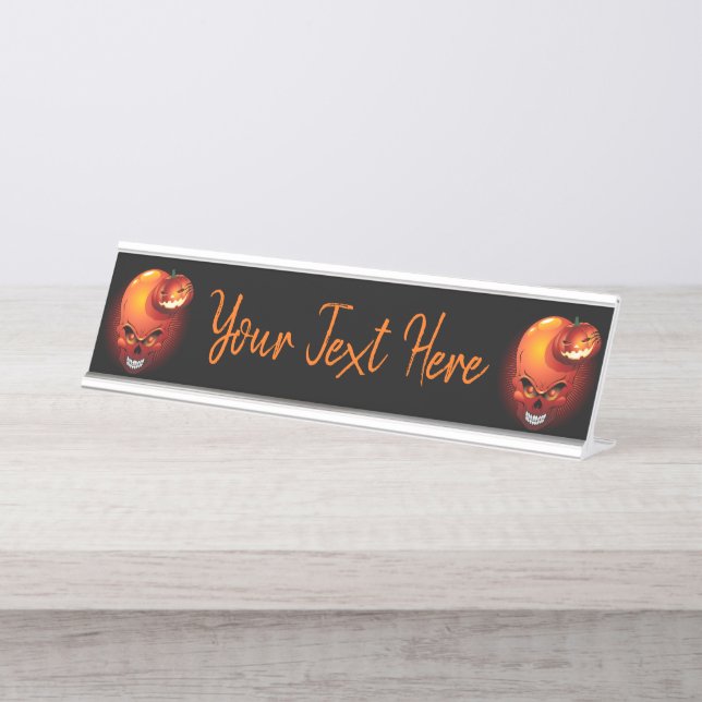 Halloween Skull und Pumpkin Schreibtischnamensplakette (Vorderseite )