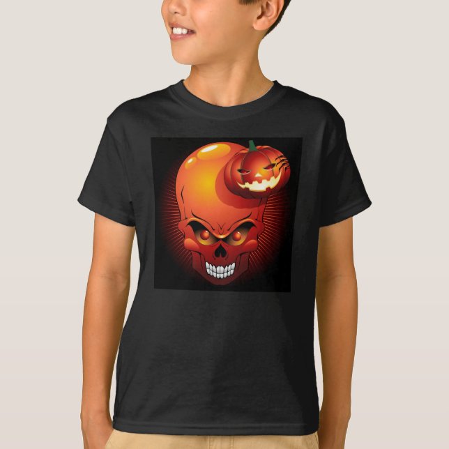 Halloween Skull und Pumpkin T - Shirt (Vorderseite)
