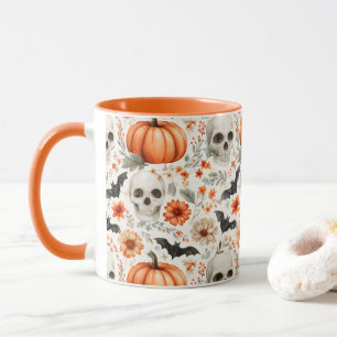 Halloween Skulls Blume und Kürbis Tasse