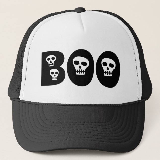 Halloween Skulls "Boo" Truckerkappe (Vorderseite)