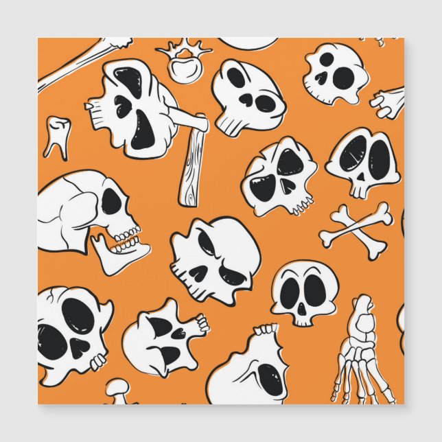 Halloween Skulls Knochen Doodle Muster Magnetkarte (Vorderseite)