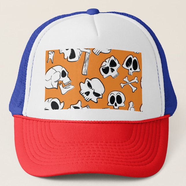 Halloween Skulls Knochen Doodle Muster Truckerkappe (Vorderseite)