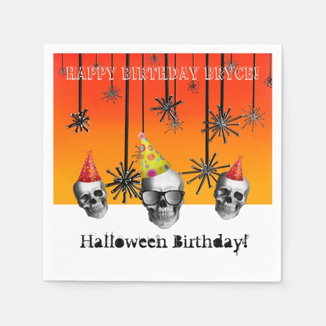 Halloween-Skulls mit Party-Hüten Serviette (Vorderseite)