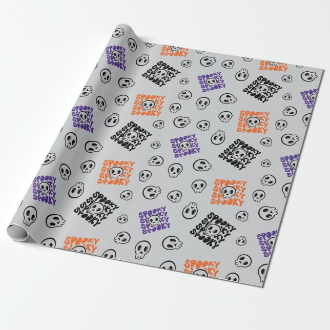Halloween Skulls Nahtloses graues Wrapping Paper Geschenkpapier (Ungerollt)