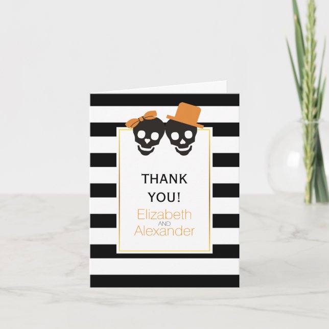 Halloween Skulls Streifen Hochzeit Danke Foto (Vorderseite)