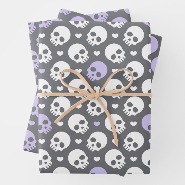  Halloween Skulls & Sweet Hearts Wrapping Paper Geschenkpapier Set (Beispiel)