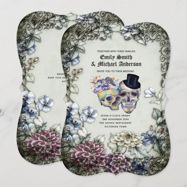 Halloween Skulls Trendy Party lädt Wassercolor ein Einladung (Vorne/Hinten)