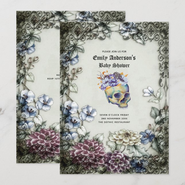 Halloween Skulls Trendy Party lädt Wassercolor ein Einladung (Vorne/Hinten)